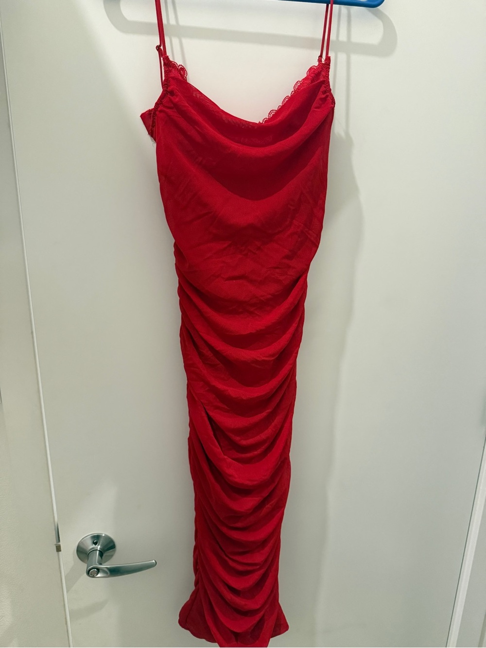 Free People Red Cowl Neck Ruched Midi Slip Dress